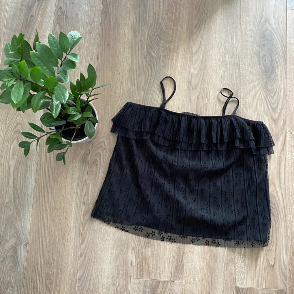 J. CREW Black Patterned Ruffle Layered Camisole